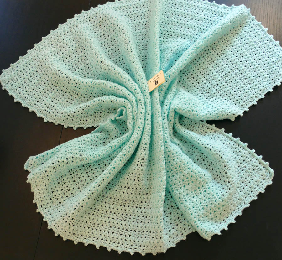 Teviotdale Arans - Baby blanket crocheted pure wool turquiose