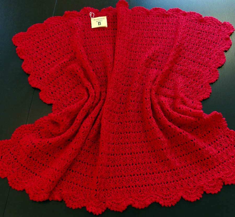 Teviotdale Arans - Baby blanket crocheted cotton red