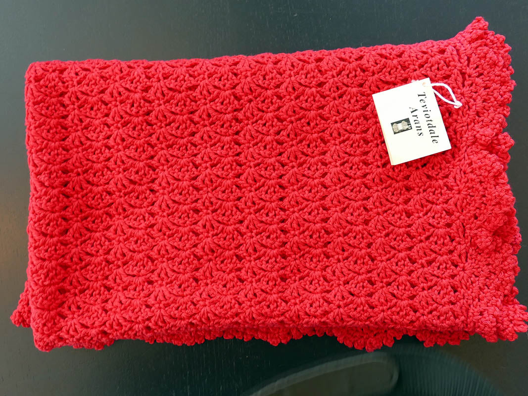 Teviotdale Arans - Baby blanket crocheted cotton red