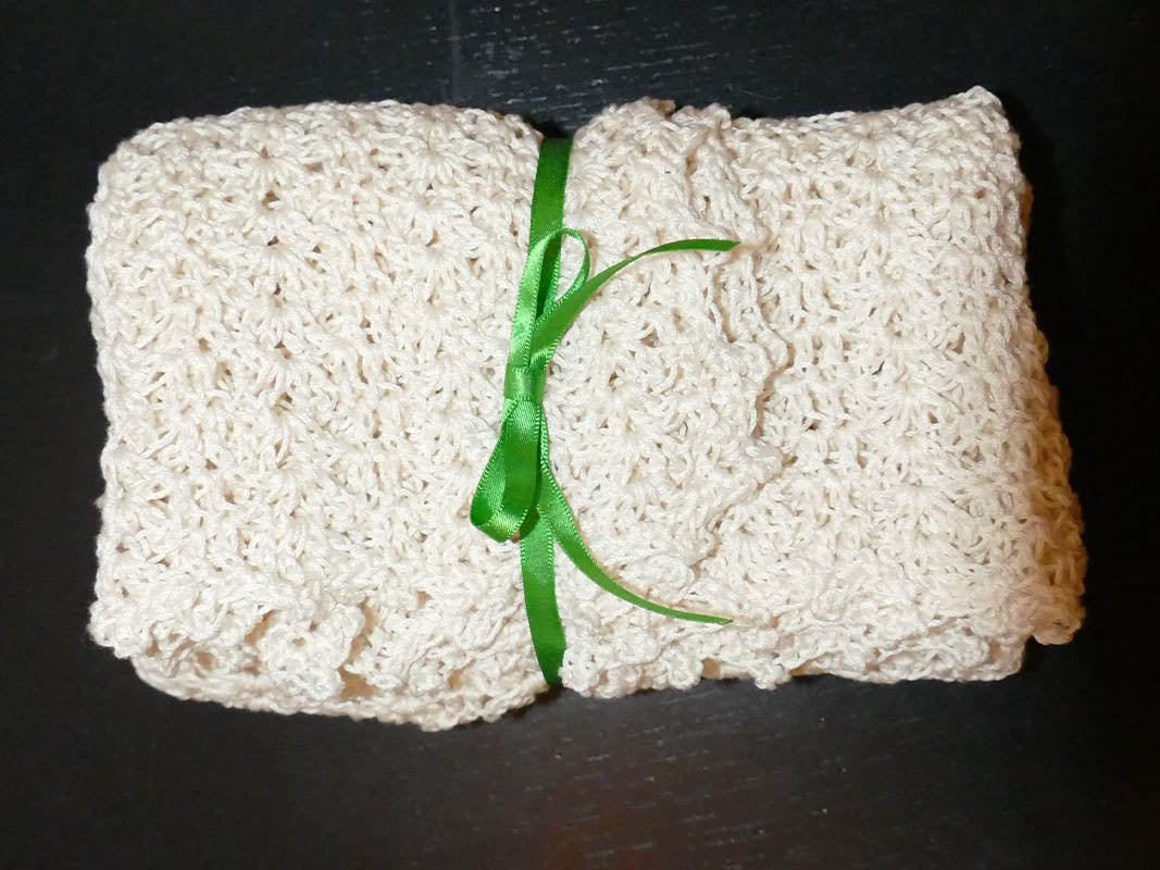 Teviotdale Arans - Baby blanket crocheted cotton cream