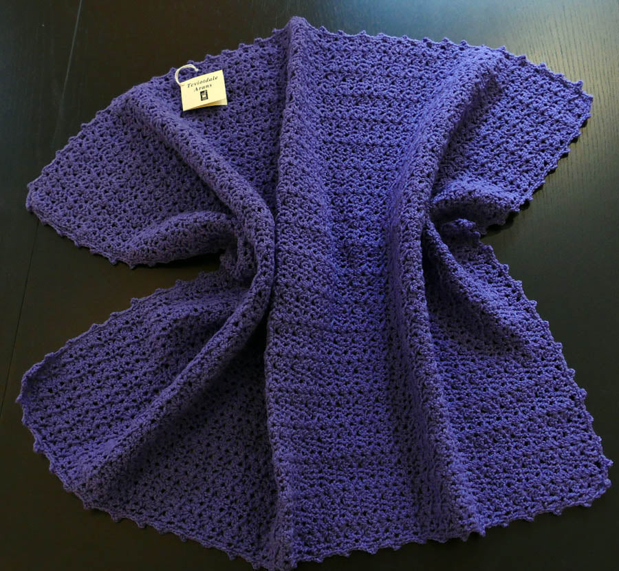 Teviotdale Arans - Baby blanket crocheted pure wool purple