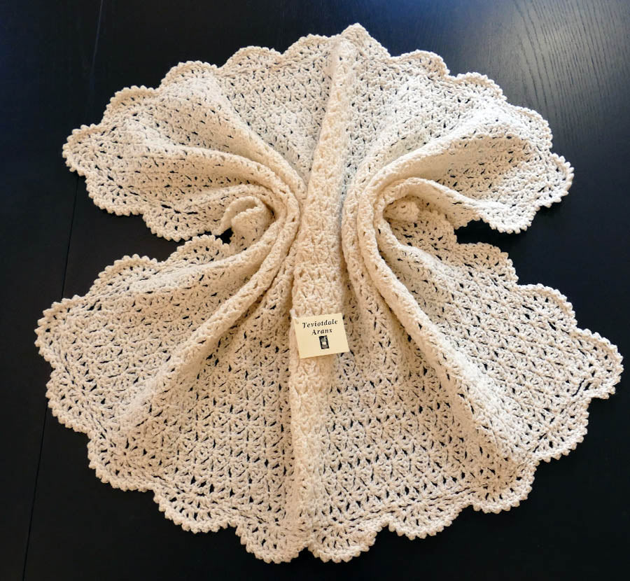 Teviotdale Arans - Baby blanket crocheted pure wool cream